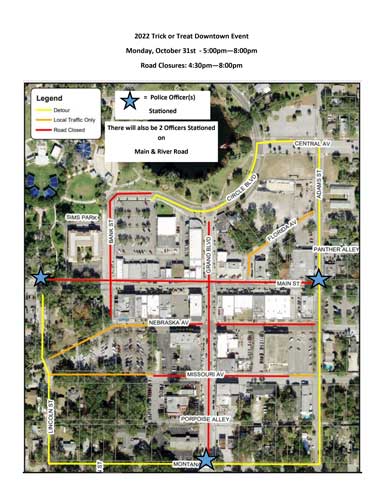 Downtown Trick or Treat NPR Road Closure Map